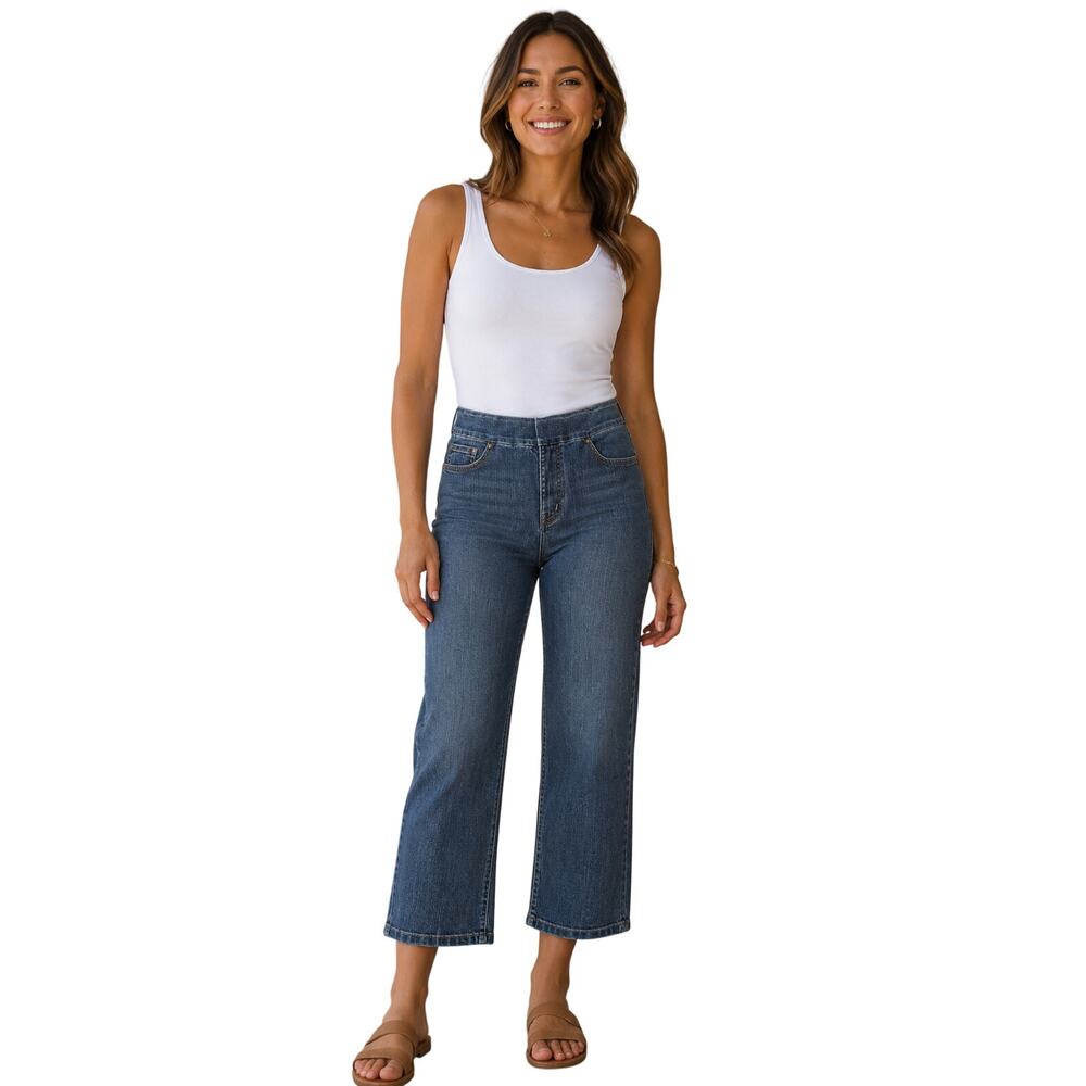 high rise straight jag jeans sz 12 stretch career casual comfort everyday EUC